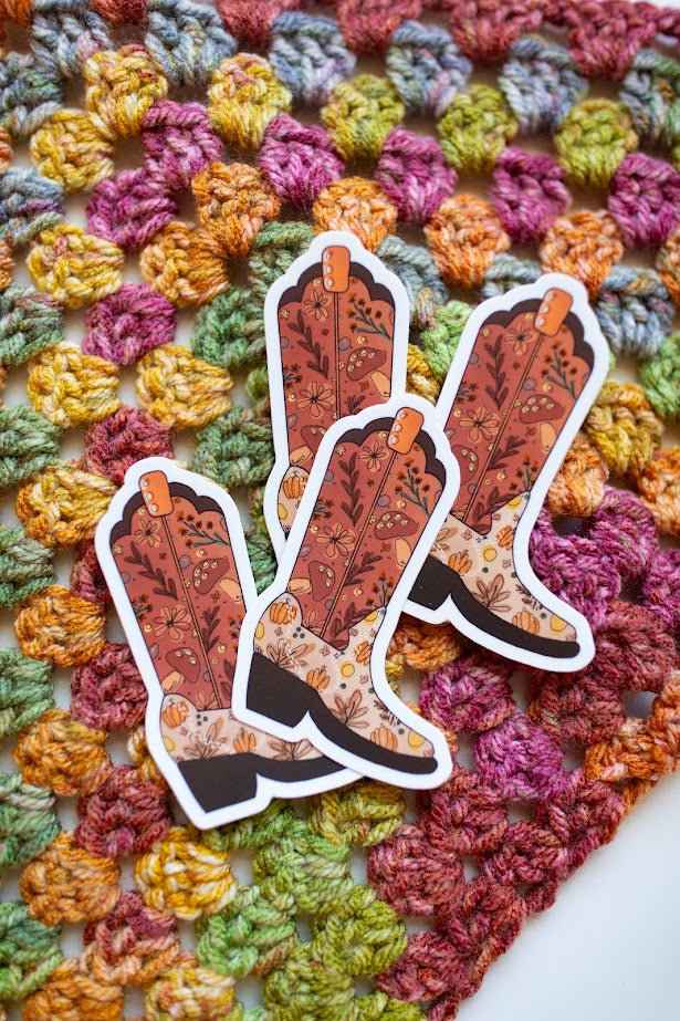 Autumn Cowgirl Boot Sticker