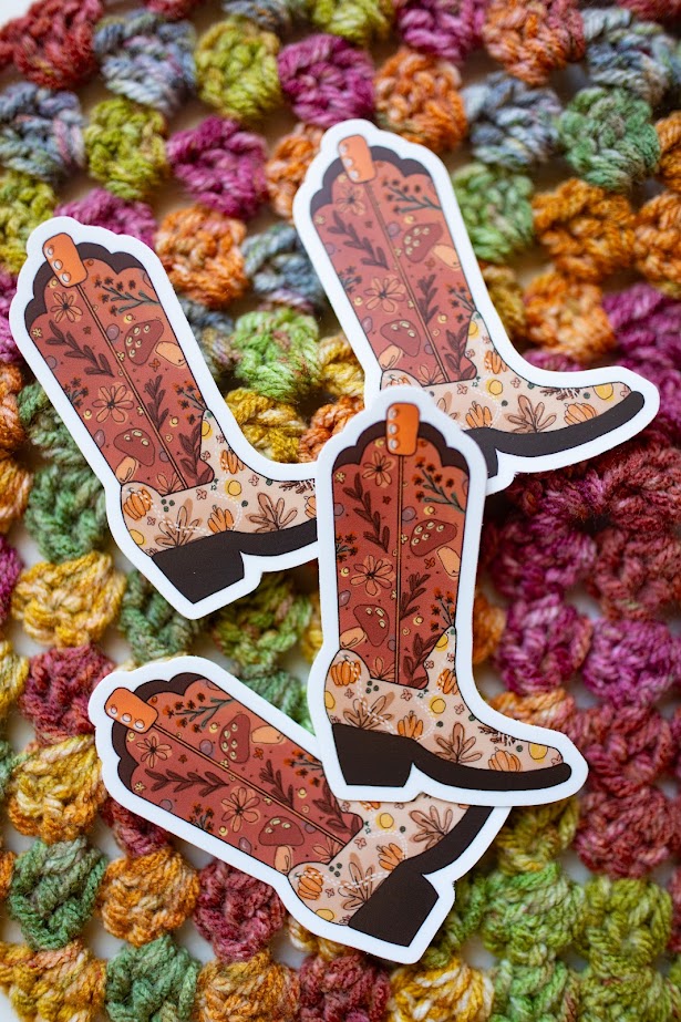 Autumn Cowgirl Boot Sticker