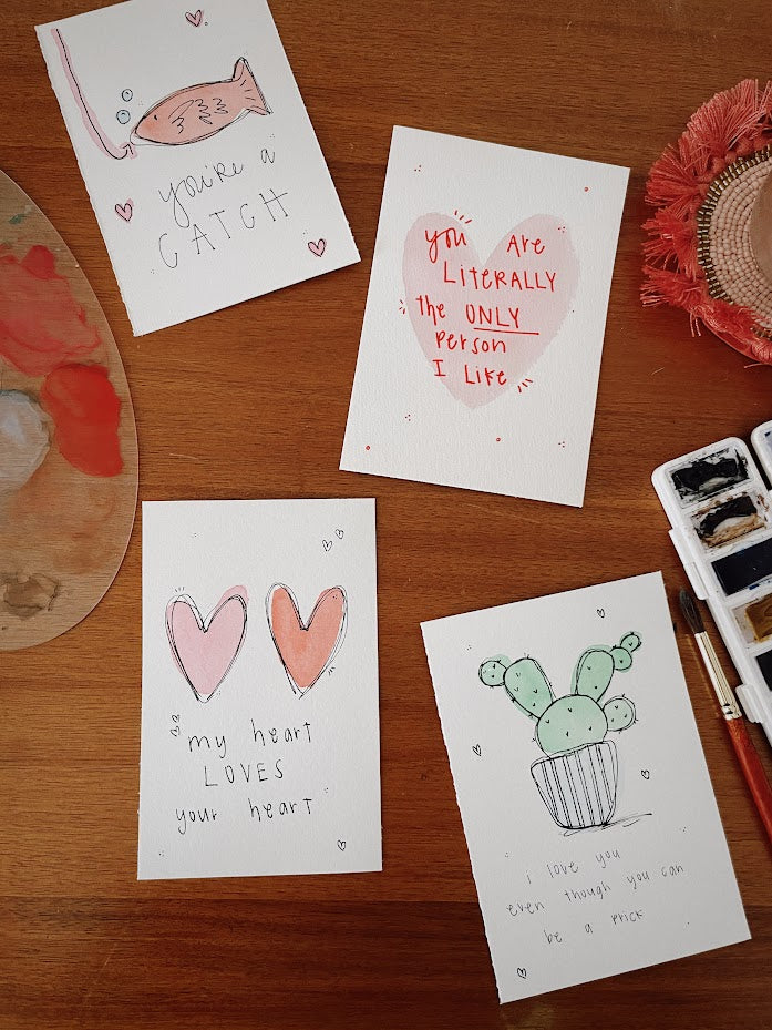 Hand Painted Love you, Ya Prick Card