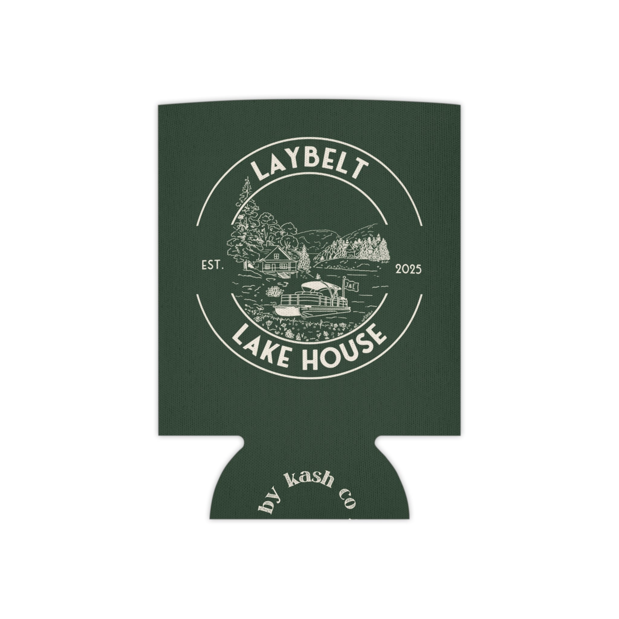 Personalized Lake House Bach Green Can Cooler (2 sizes)