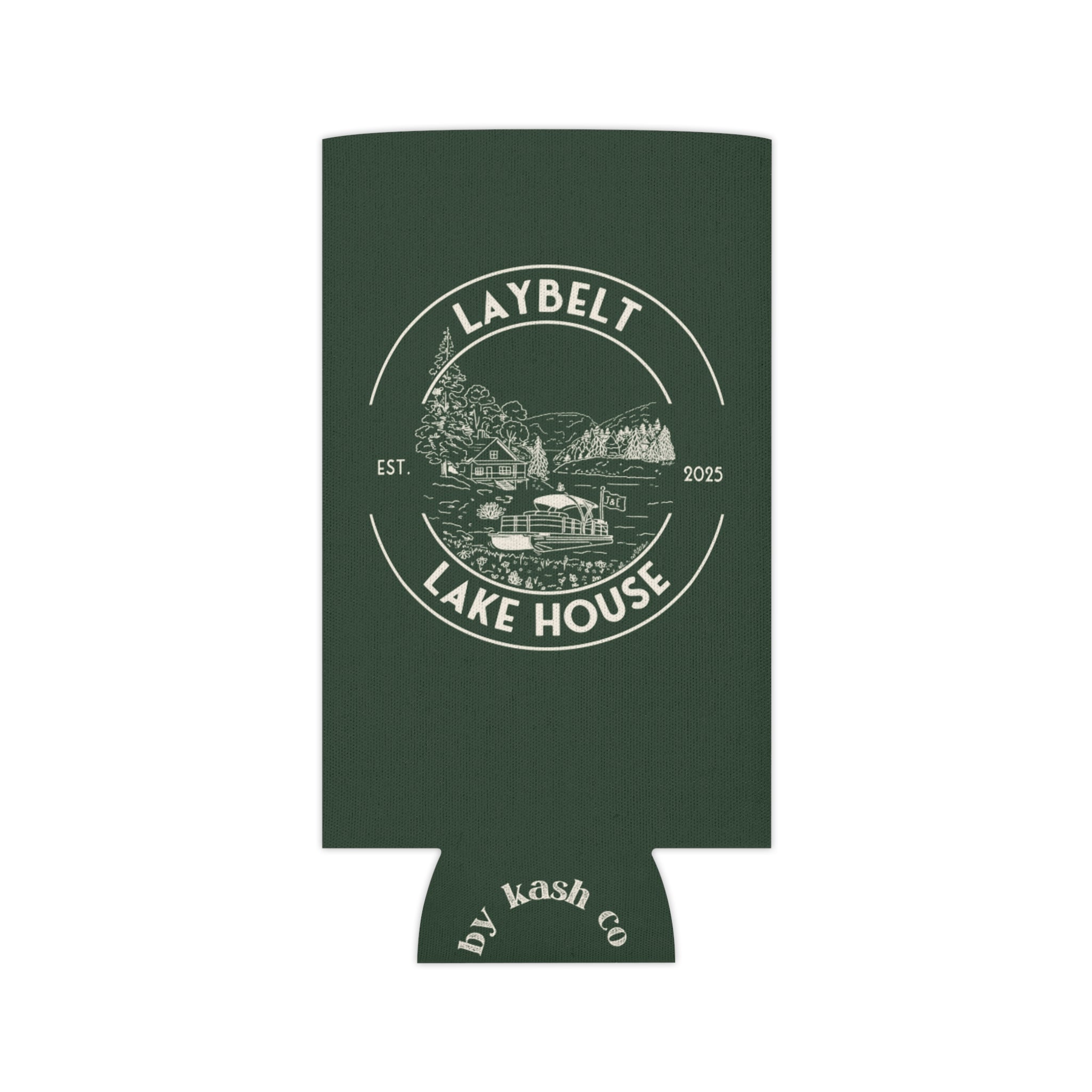 Personalized Lake House Bach Green Can Cooler (2 sizes)