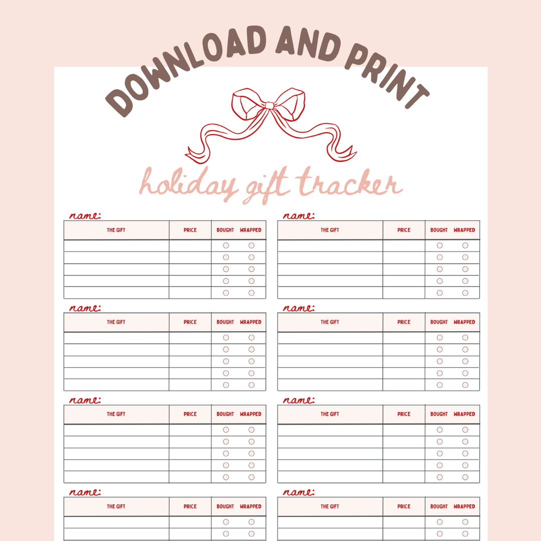 Holiday Gift Tracker Downloadable Sheet - Version 1