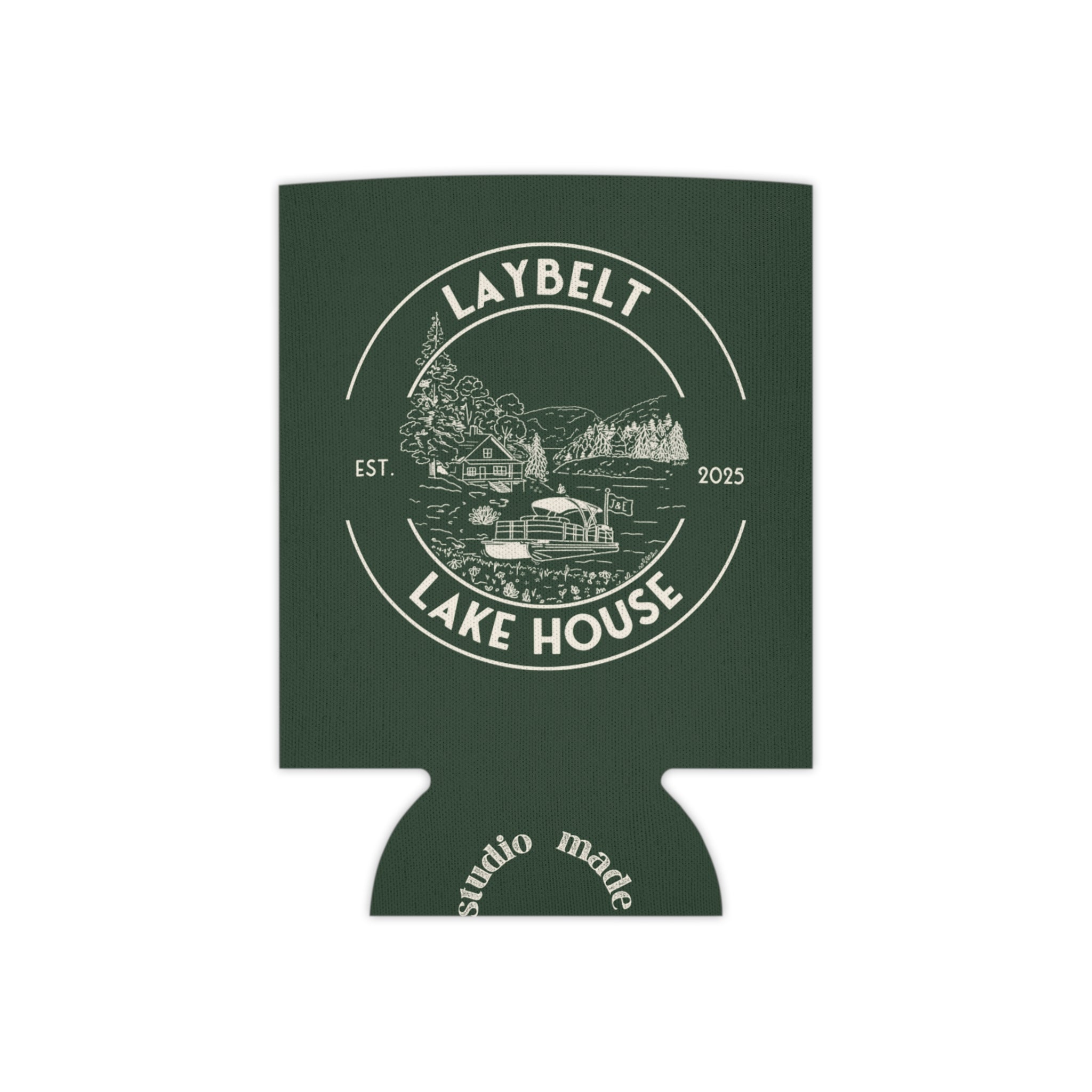 Personalized Lake House Bach Green Can Cooler (2 sizes)