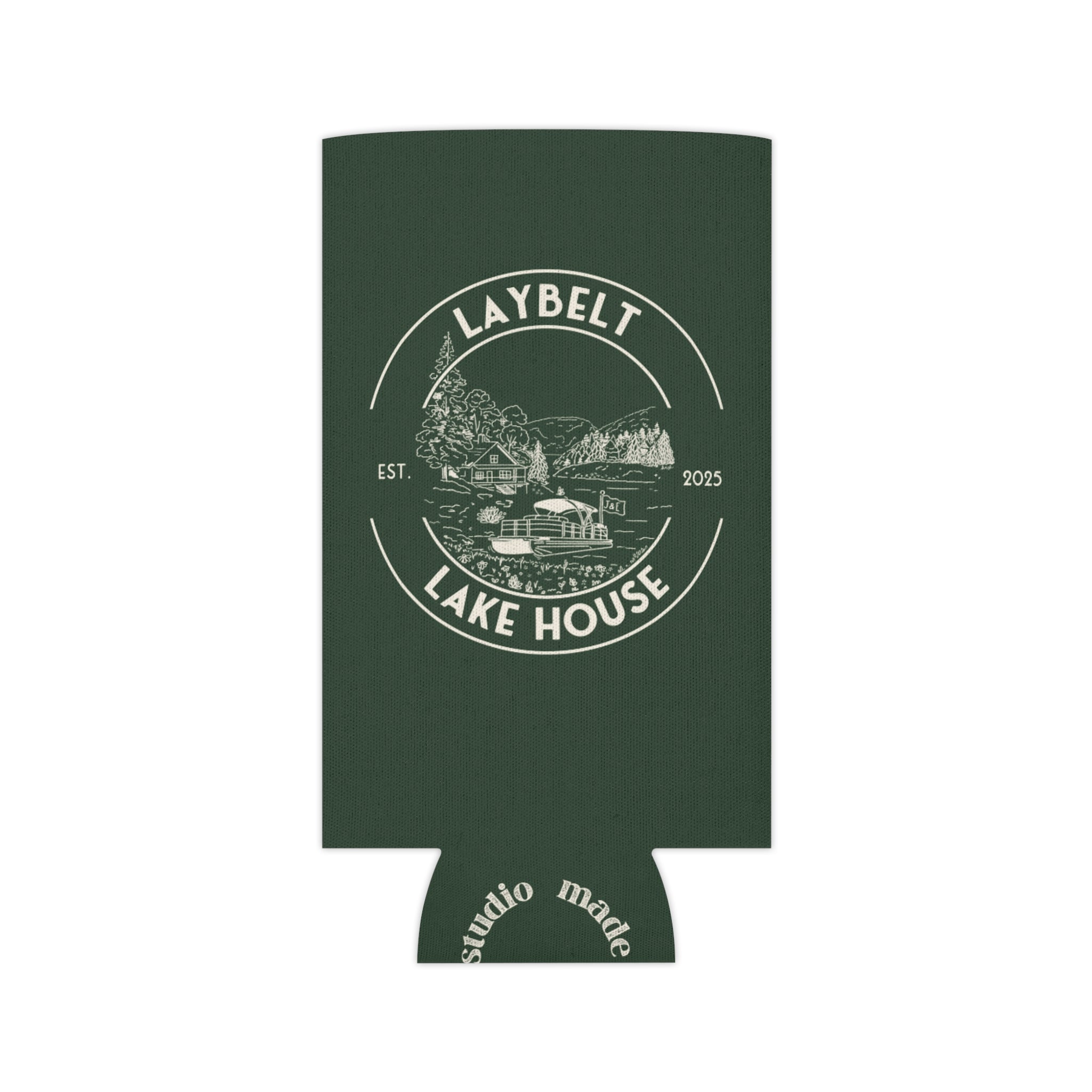 Personalized Lake House Bach Green Can Cooler (2 sizes)