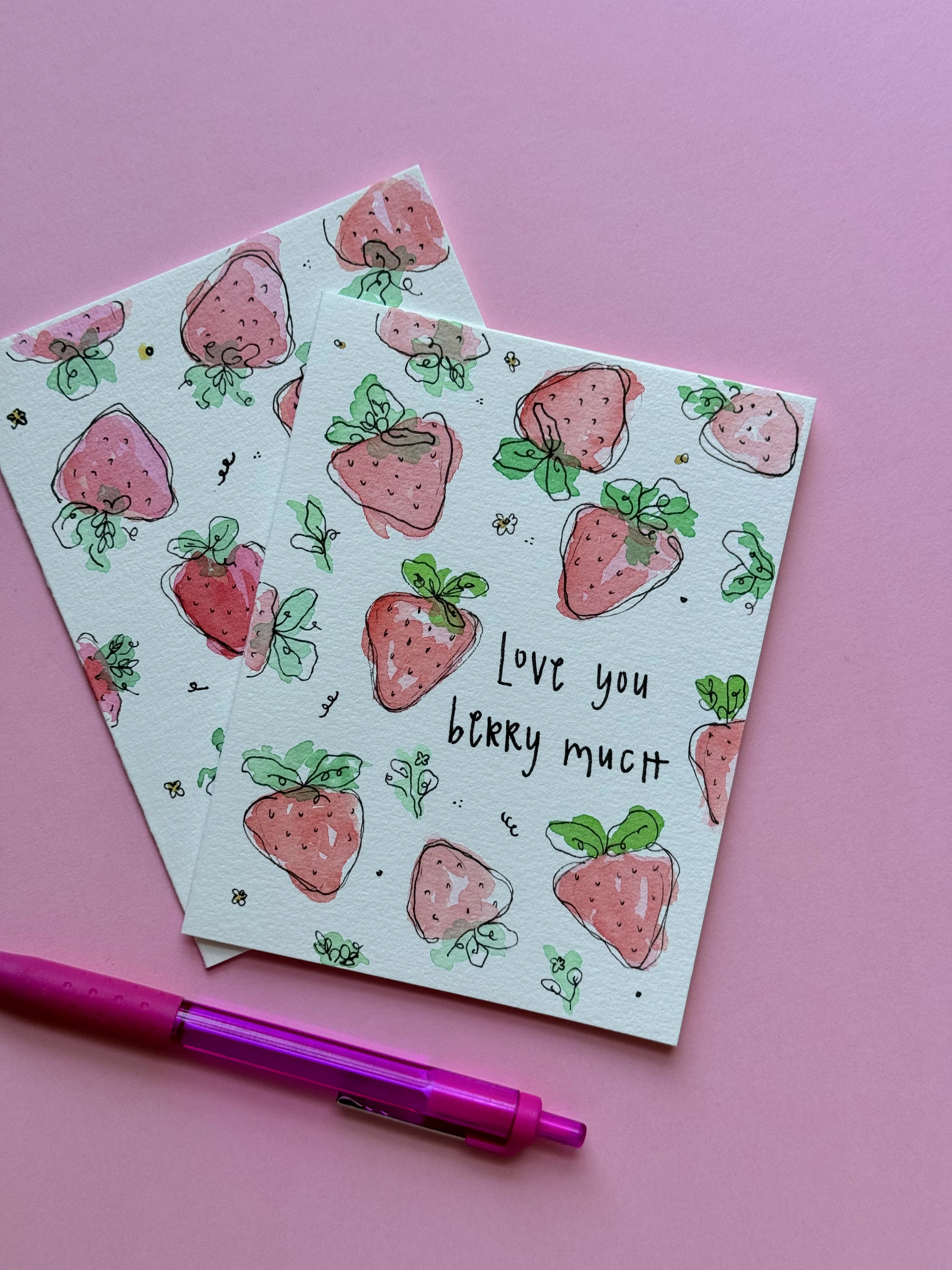 Hand Painted Love you BERRY Much Card