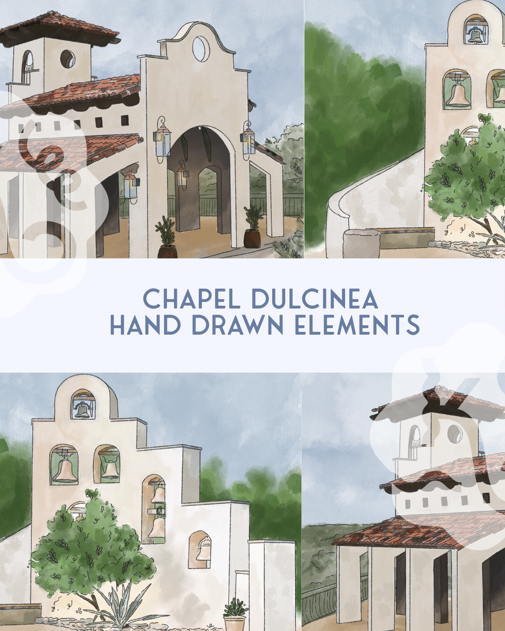 Chapel Dulcinea Hand Drawn Elements | Wedding Suite Details Digital Download | Ceremony Art Print