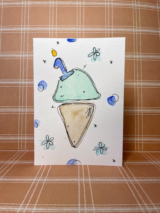Hand Painted First Scoop Birthday Card