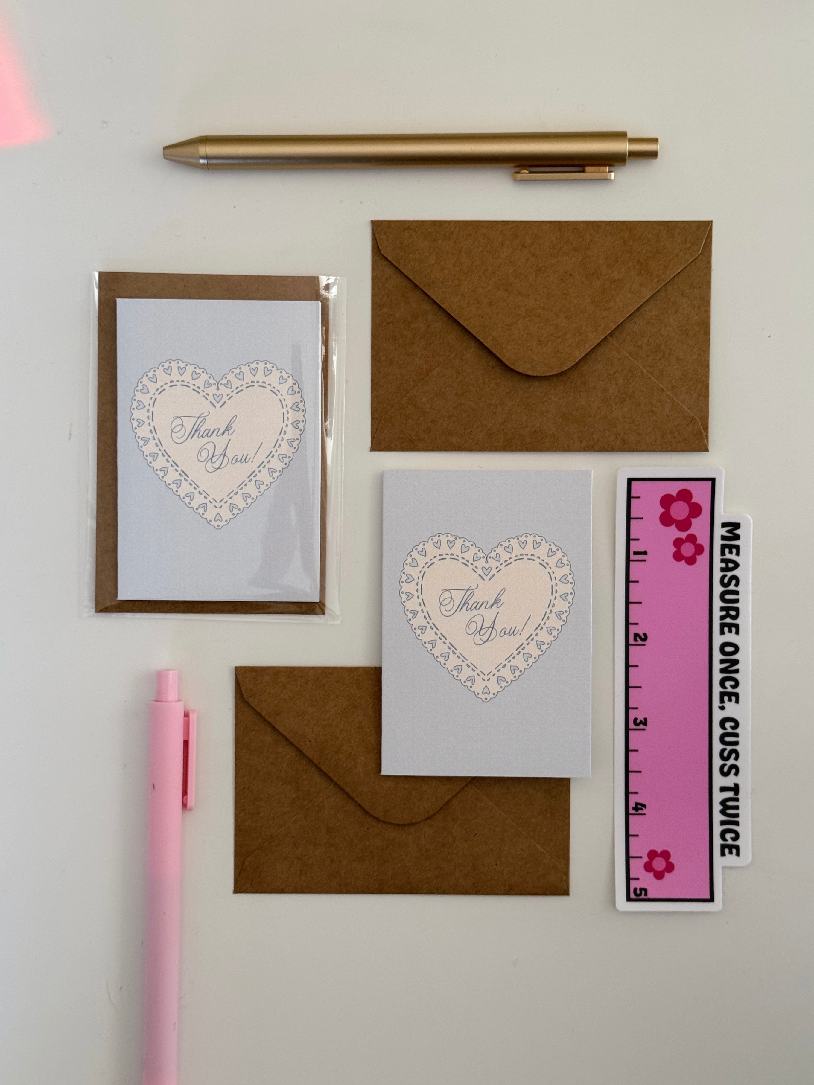 Mini Fancy Heart "Thank you" Note Card