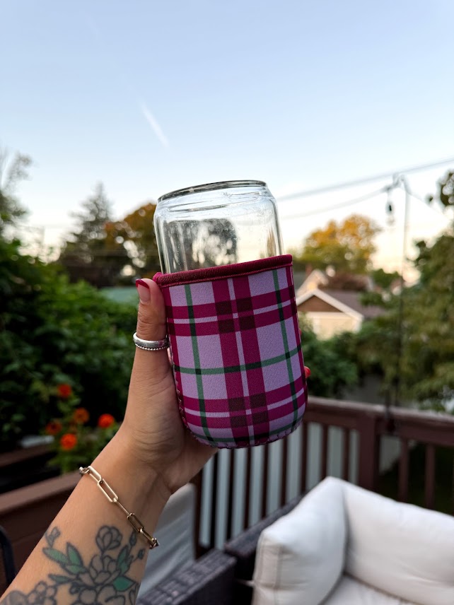 Plum Plaid Cup Sleeve