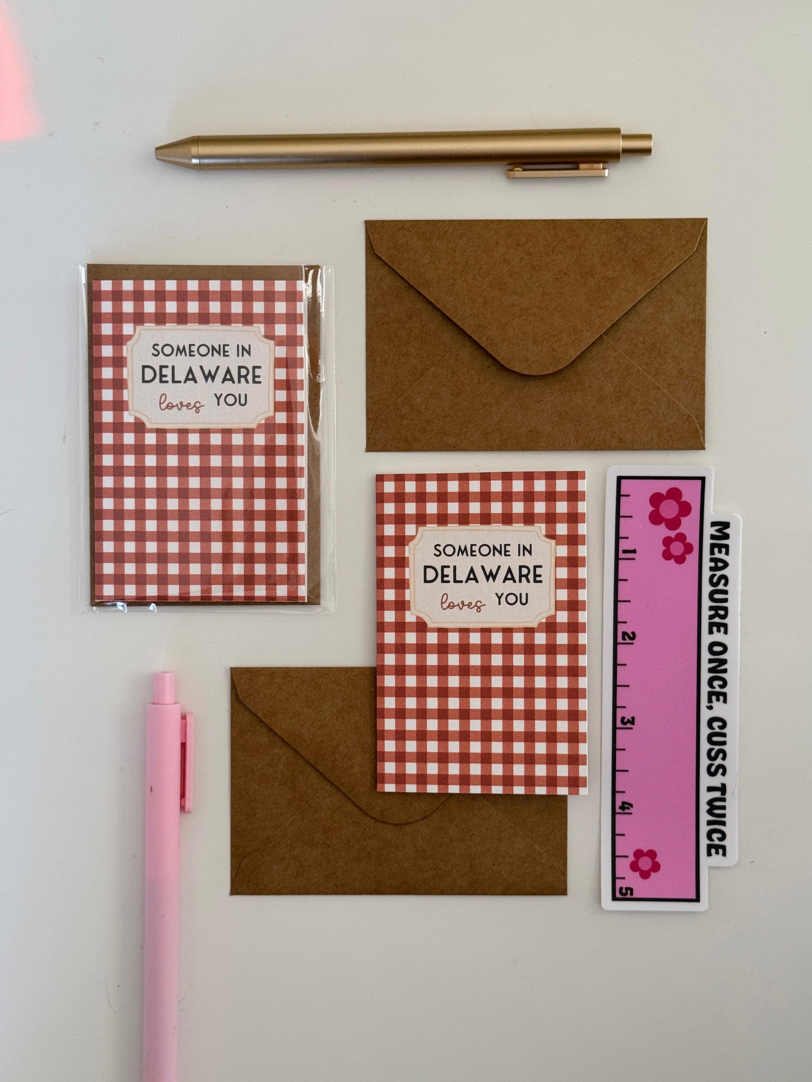Mini Someone in DE LOVES You Note Card (Gingham)