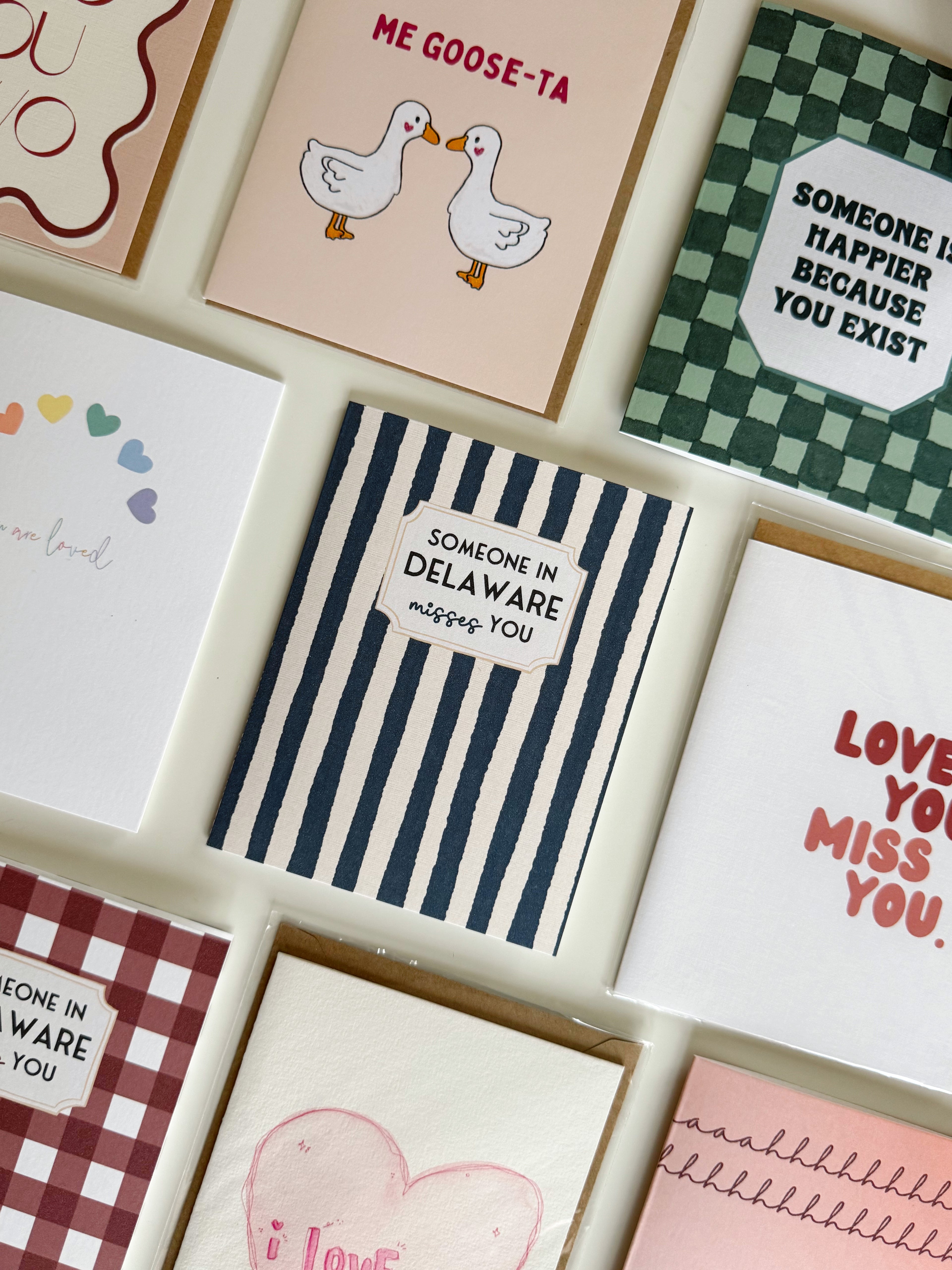 Someone in Delaware MISSES You Card (Stripe)