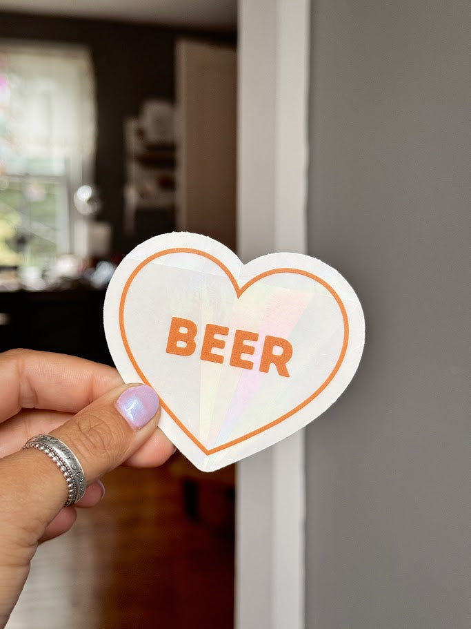 I Heart BEER Suncatcher Sticker