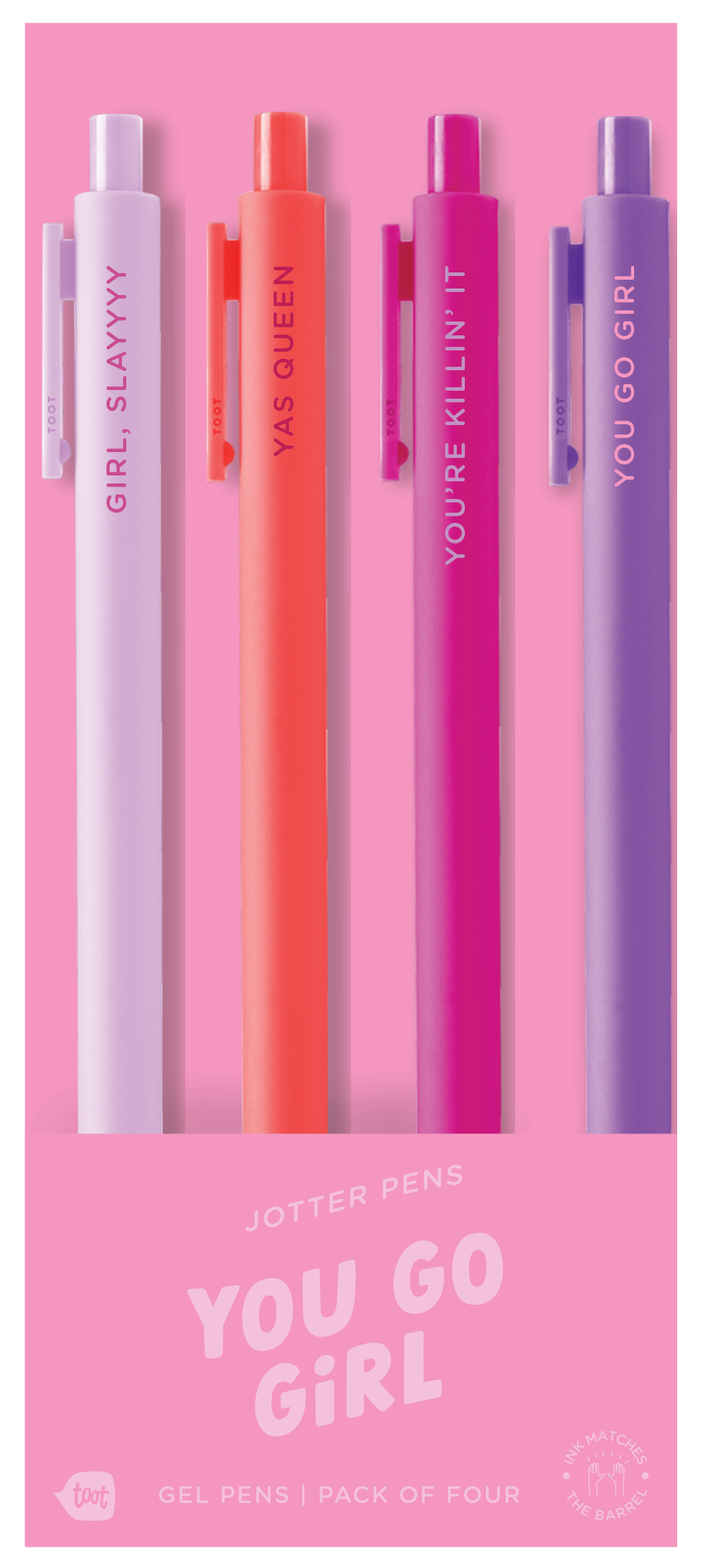 You Go Girl Jotter Gel Pen: Set of 4