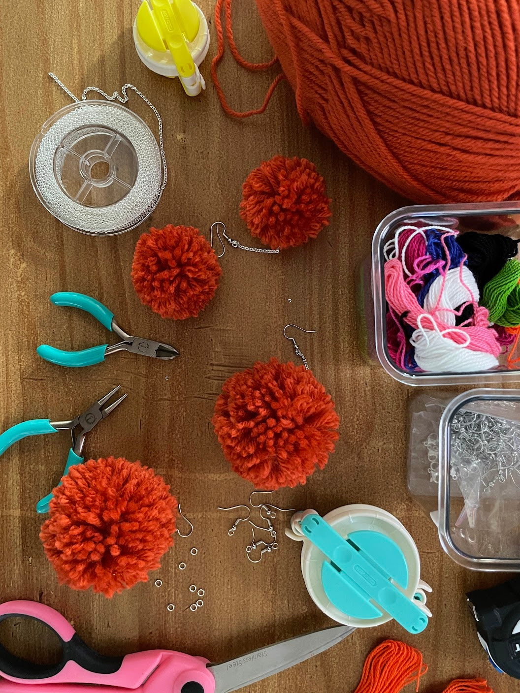 Burnt Orange Pom Pom Earrings