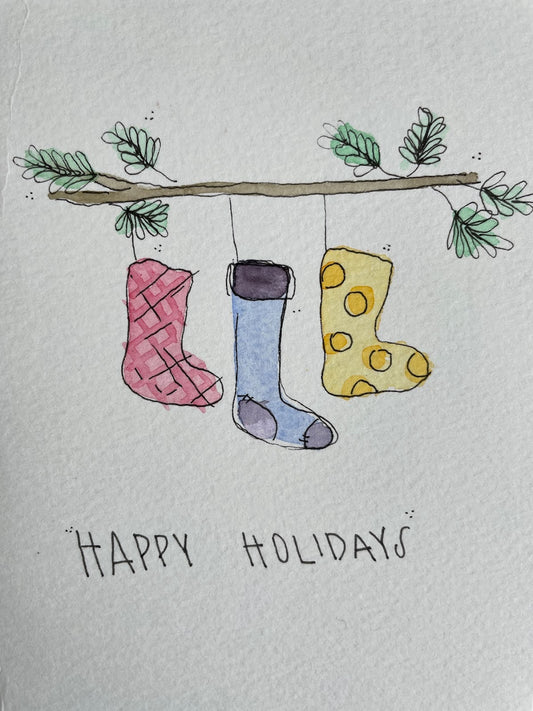 Stockings on a Twig Holiday Card